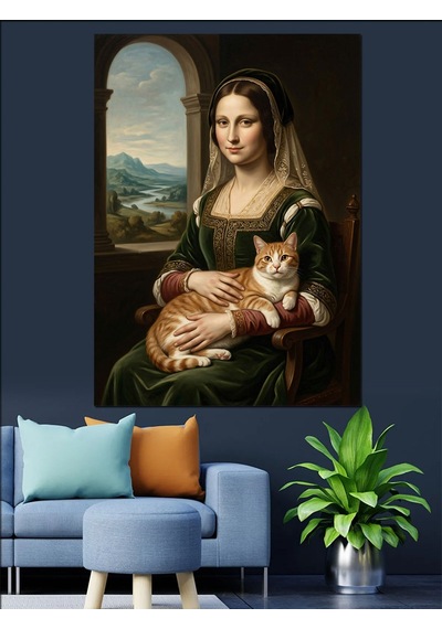 Kedisini Seven Leonardo Mona Lisa Dekoratif Kanvas - Mdf Ahşap Tablo