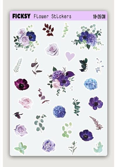 Çiçek Sticker Seti - 28 Adet Etiket Çıkartma Diğer