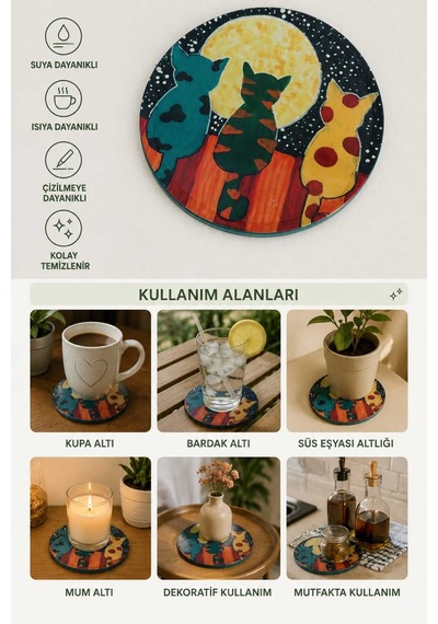 2'li Bardak Altlığı 9cm Çok  Renkli
