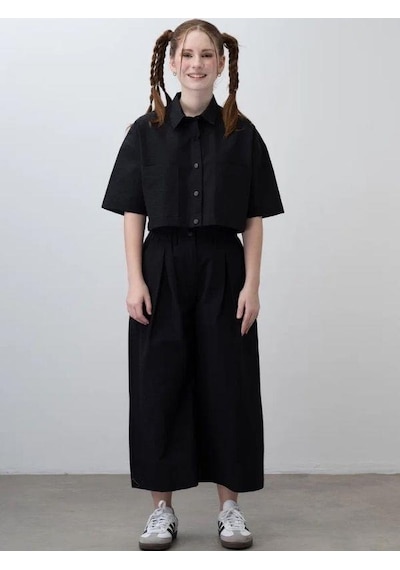 Zekids Kız Çocuk Crop Gömlek Poplin Pantolon Takım-15793 Siyah