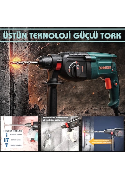 Schmıtzer 3'lü Set Sch-2603tu Pro 850 W Sds Plus Metal Şanzuman Profesyonel Darbeli Matkap Kırıcı Delici 26mm Hilti