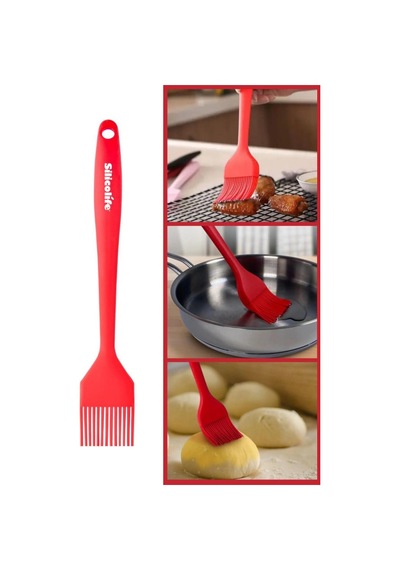 Silicolife Yumurta Fırçası, Isıya Dayanıklı Yanmaz Yapışmaz Tek Parça Silikon Fırça 21cm Kırmızı