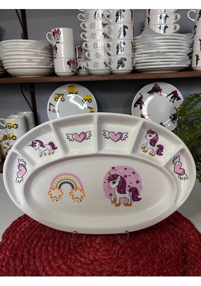 7 Parça Pembe Unicorn Model Çocuk Bebek Yemek Takımı Beslenme Seti Çok Renkli