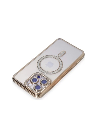 Newface Apple Apple iPhone Uyumlu  15 Pro Kılıf Joke Simli Magneticsafe Kılıf - Gold