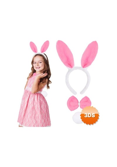 Pembe Tavşan Kostüm Seti Taç Papyon Ponpon 12'li Paket