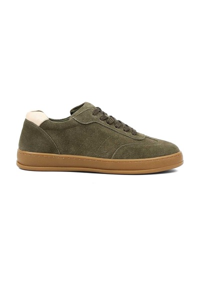 Kadın Yeşil Kalın Tabanlı Süet Deri Sneaker
