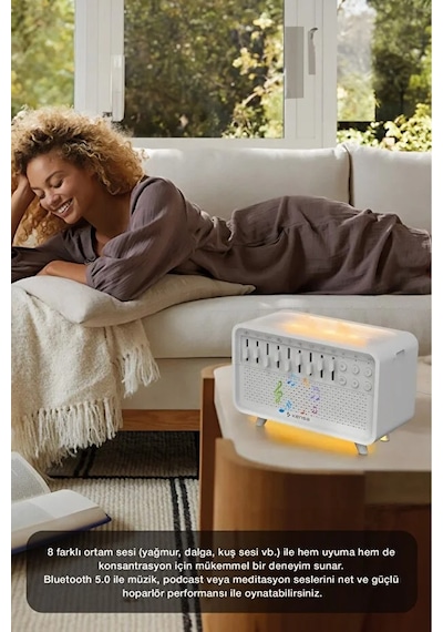 Alev Efektli White Noise Aromaterapi Hava Nemlendirici Bluetooth Hoparlörlü 200 Ml Difüzör