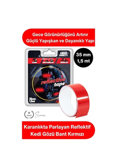 Reflektifbant Reflektif Kedi Gözü Bant Kırmızı 35mm 1,5 Metre Motosiklet Bisiklet Otomobil Dorse Rö