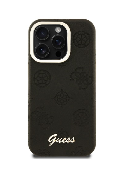 Apple Uyumlu iPhone 15 Pro Max Kılıf Guess Lisanslı M-safe Şarj Özellikli Kamera Standlı Peony Kapak Siyah