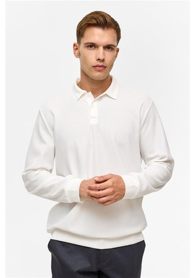 SÜVARİ Beyaz Regular Düz Polo Yaka Sweatshirt Beyaz