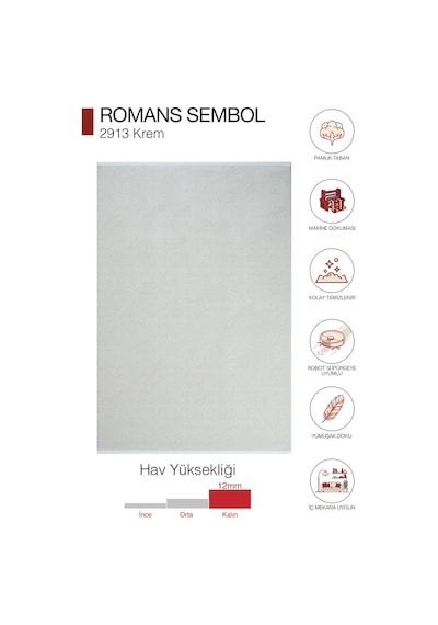 Romans Sembol 2913 Krem Düz Dokulu Akrilik Halı 200x