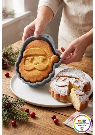 Silikon Noel Baba Kek Kalıbı Yılbaşı Pasta Kalıbı Zahmetsiz Ayrılan Fırın Kalıbı 27 Cm Çok Renkli