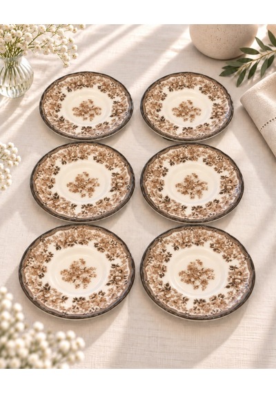 6'lı Velour Brown Çay Tabağı -7766 Çok renkli