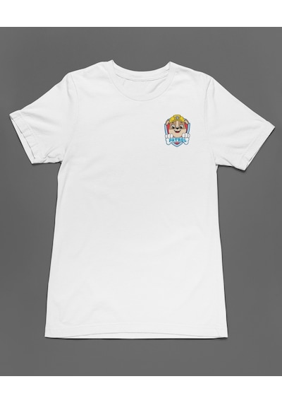 Bumeta Sarı Kasklı Kurtarıcı Rubble Paw Patrol Unisex Tişört T-shirt Beyaz