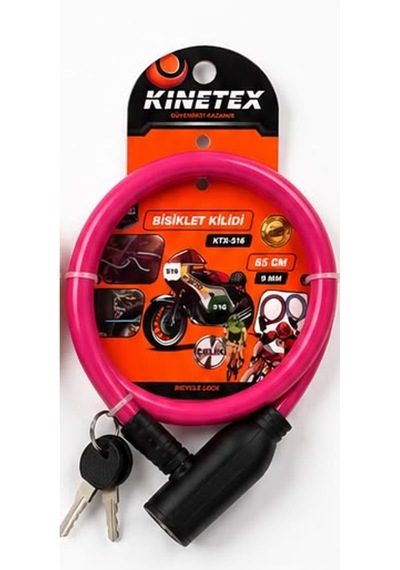 Bisiklet Kilidi 65 Cm 9 Mm Çelik Halatlı Anahtarlı Güvenlik Kilidi Pembe