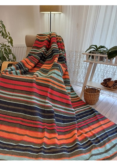 Pamuklu Battaniye Tek Kişilik Çizgili Battaniye Tv Battaniyesi