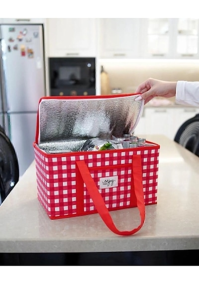 Alas Termo Lüks Piknik Çantası Kırmızı Ekoseli 35 X 20 X 20 Cm Kırmızı