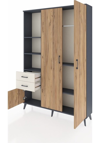 Arges Dolap 5 Raflı 2 Çekmeceli Tek Askılı 132x30x195 Antrasi... Antrasit