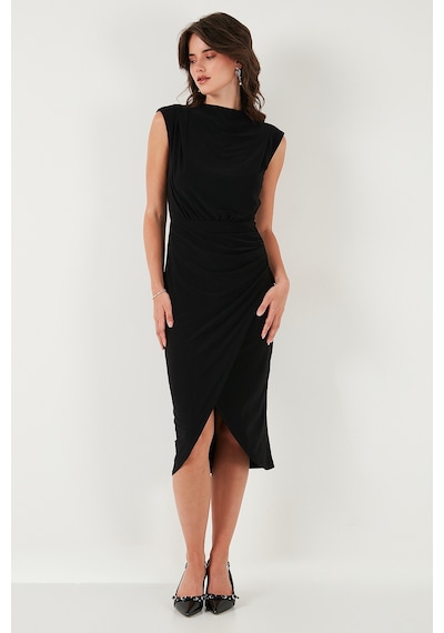 Lela Drape Ve Yırtmaç Detaylı Sıfır Yaka Kolsuz Midi Boy Bayan Elbise 611El694 Siyah Lela Drape Ve Yırtmaç Detaylı Sıfır Yaka Kolsuz Midi Boy Bayan Elbise 611El694 Siyah