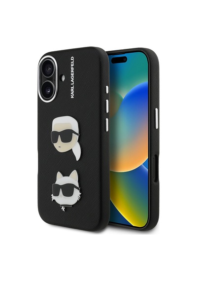 Apple Uyumlu iPhone 16 Kılıf Karl Lagerfeld Lisanslı K&c Heads Pin Kapak Siyah