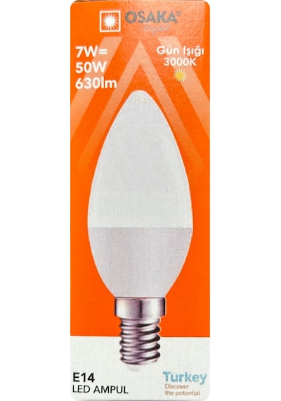 8 Adet Osaka 7w 50w Sarı Işık 3000k E14 Duylu İnce Duy Led Mum Ampul