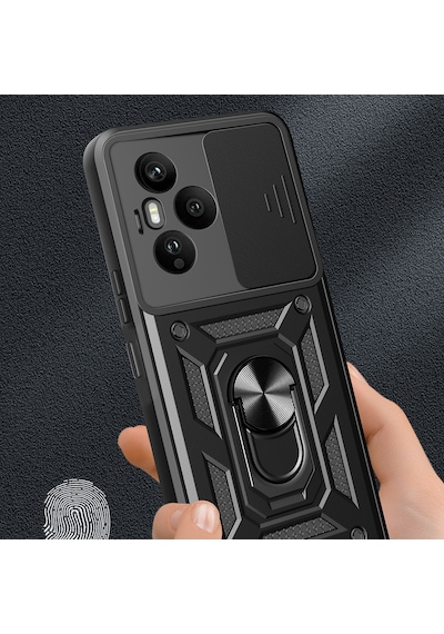 Nourthkiingdom Honor 400 Pro Kılıf Magnetik Standlı Kamera Korumalı Zore Sürgülü Vega Kapak - Mavi Mavi