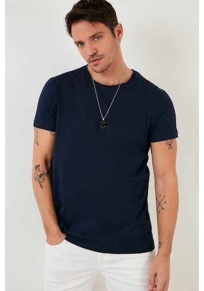 Buratti Bisiklet Yaka % 100 Pamuk Regular Fit Basic Erkek T Shirt 59020001 Indigo