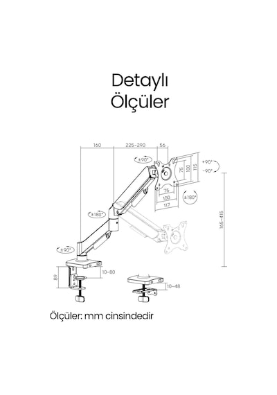 Monitör Kolu Vesa Uyumlu Hareket Ayarlanabilir Monitör Standı 17-32" 9kg Kapasite Tutucu Tek Kollu