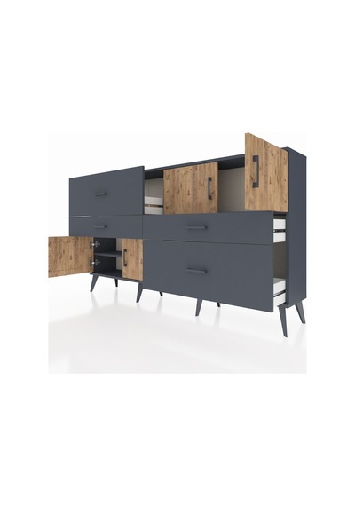Arges Konsol 2 Raflı 4 Çekmeceli 4 Kapaklı 176x30x99 Antrasit-çam/antrasit Atlas Çam/antrasıt - Antrasıt