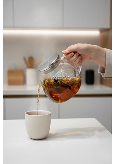1000 Ml Isıya Dayanıklı Cam Demlik Çaydanlık Ocak Üstü Borosilikat Cam Çay Demliği Kettle Şeffaf