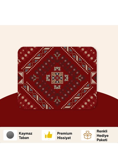 Tabloe Halı Desenli Premium Mouse Pad - 23x19 Cm - Kaydırmaz Tabanlı Kaliteli Fare Mousepad Kırmızı