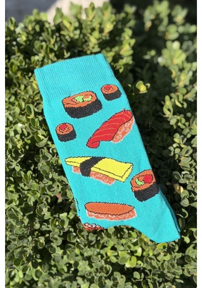 Lousocks Unisex Sushi Desenli Turkuaz Soket Çorap