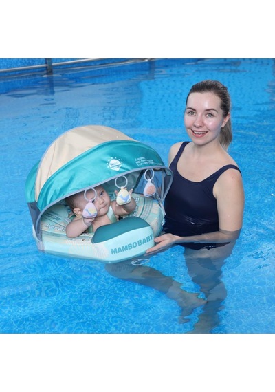 Mambobaby Yüzme Simidi - Green Seashell, Emniyetli, Gölgelikli Ve Ayak Destekli