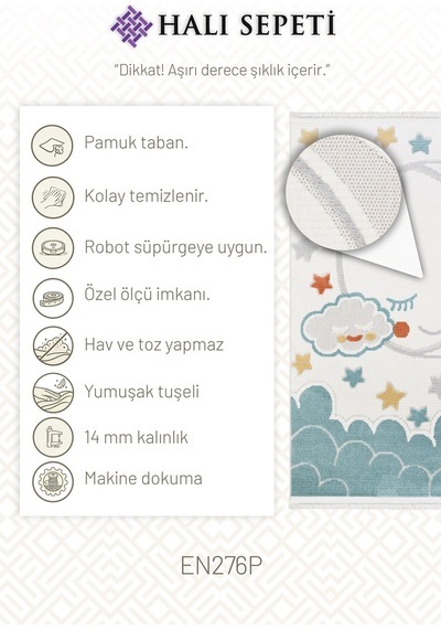 Minika Serisi En276 Yumuşak Dokulu Hav Toz Yapmayan Figürlü Çocuk Odası Halısı Çok Renkli - 10