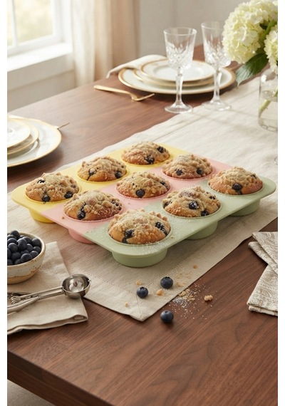 9'lu Kalın Silikon Muffin Kabı Kek Kurabiye Çikolata Kalıbı Gökkuşağı Renkli Çok Renkli