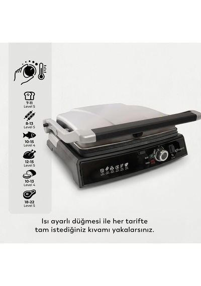 Cg-320 Bestost 2000w 6 Dilim Döküm Plakalı Tost Ve Izgara Makinesi Çıkarılabilir Plakalar 180 Açılabilir Ayarlanabilir Termostat Yağ Haznesi