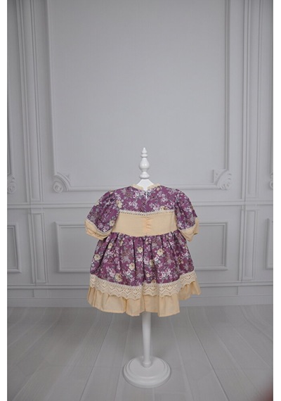 Dantelliçıtır Çiçek Desenli Vintage Elbise Vişne Kurusu