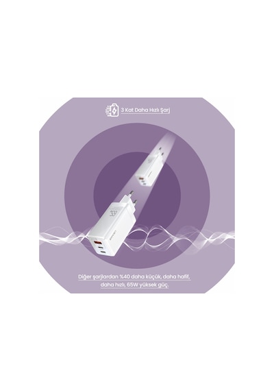 Usams US-CC110 65W GaN Şarj Başlığı + US-SJ459 100W Type-C to Type-C Şarj ve Data Kablosu Hızlı Şarj Kiti