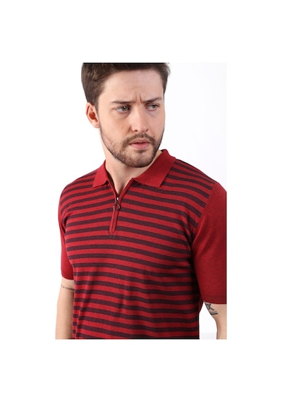 Ferraro Tarçın/Laci Polo Yaka Fermuarlı Erkek Pamuk Triko T-Shirt-Kırmızı