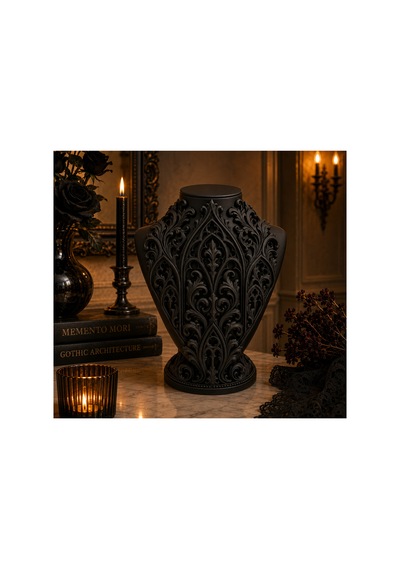 Gotik Kolye Standı Takı Mankeni Dekoratif Kolye Sergileme Büstü Siyah 20x15x12 Cm Siyah