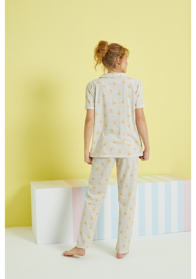 Siyah İnci Örme Düğmeli Pijama Takım 24108019 Çok Renkli