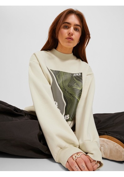 Jack & Jones Jjxx Bisiklet Yaka Rahat Kesim Kırık Beyaz Kadın Sweatshirt 12241324 001