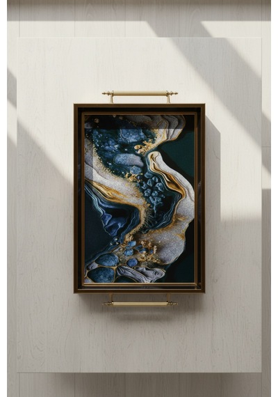 Mermer Desenli 40x28cm Metal Kulplu Lüks Sunum Ve Servis Tepsisi