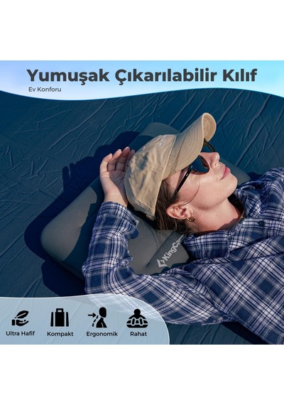 Kingcamp Hypnos Yıkanabilir Kılıflı Hafızalı Kompakt Şişme Kamp Yastığı Antrasit
