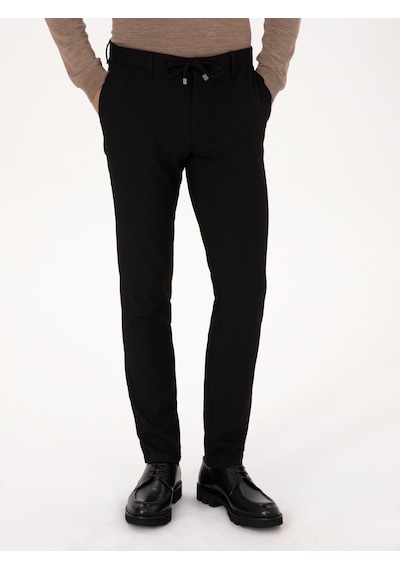 Cacharel Siyah Slim Fit Beli Bağcıklı Kanvas Pantolon