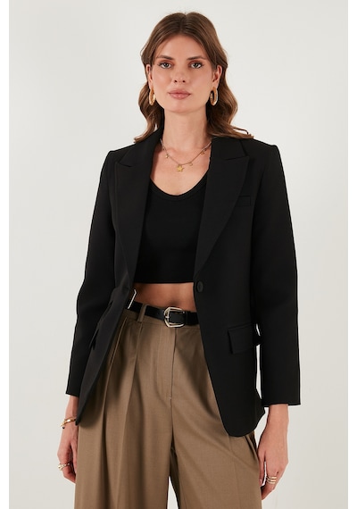 Lela Regular Fit Kruvaze Yaka Kemerli Blazer Bayan Ceket 6839367 Siyah