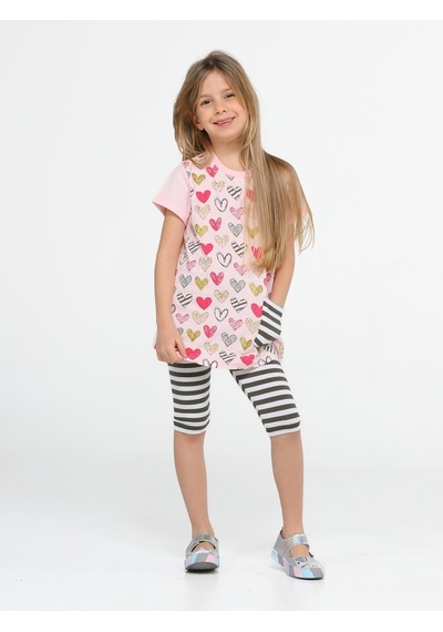 Casabony Kalp Yandan Cepli Tunik + T-shirt Takım-pembe Pembe