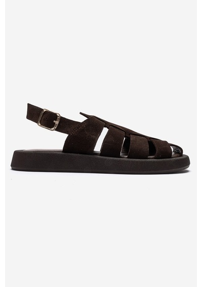 Luvishoes Joura Kahverengi Süet Hakiki Deri Kadın Sandalet