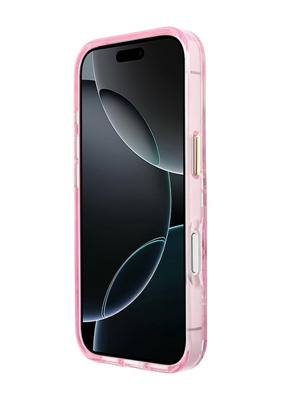 Apple iPhone 18 Pro Uyumlu Kılıf Guess Lisanslı M-safeli Gül Desenli Simli Yazı Logolu Kapak Pembe