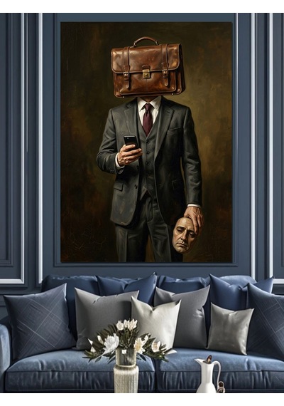 Evrak Çantası Başlıklı Modern Adam Dekoratif Kanvas - Mdf Ahşap Tablo